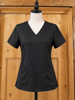 healing hands Black V-Neck Short Sleeve Scrub Top